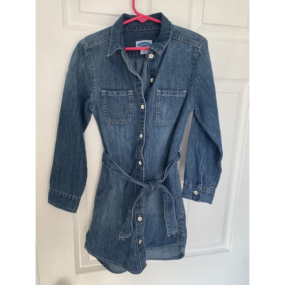 girls denim dress old navy small 6 s blue jeans knee length Long Sleeve